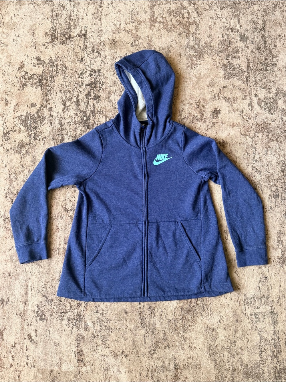 Nike Girls Navy Zip Hoodie with Teal Swoosh